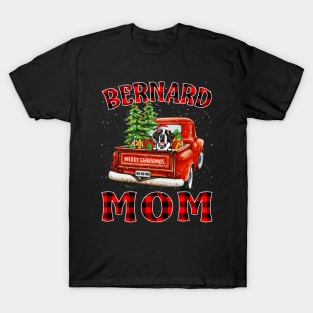 Christmas Bernard Mom Santa Hat Truck Tree Plaid Dog Mom Christmas T-Shirt